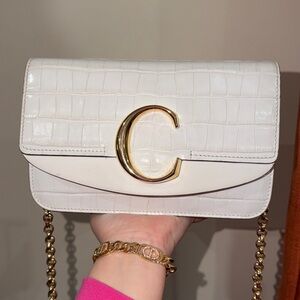 ‼️Authentic Chloe C Bag Croc Embossed Leather Chain Strap Crossbody Bag Clutch